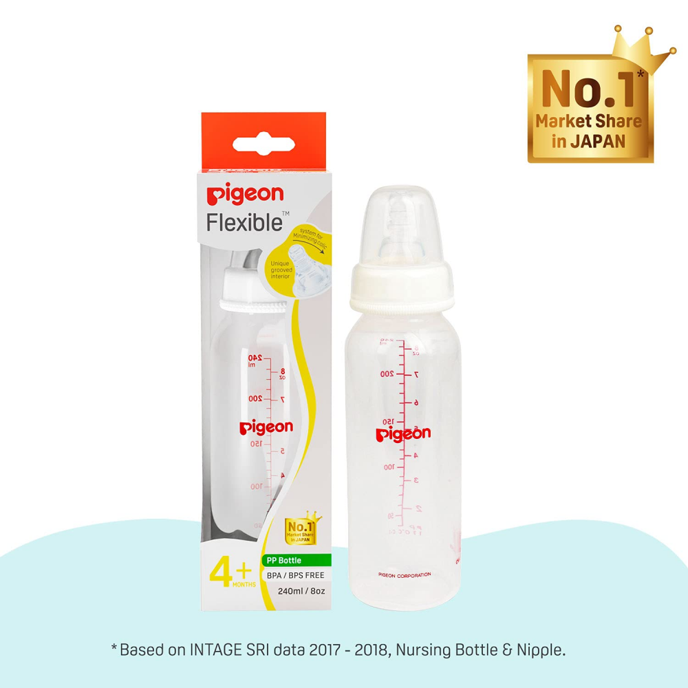 Baby Feeding Bottle Flexible 240ML(M) (4+)-88096-Pigeon
