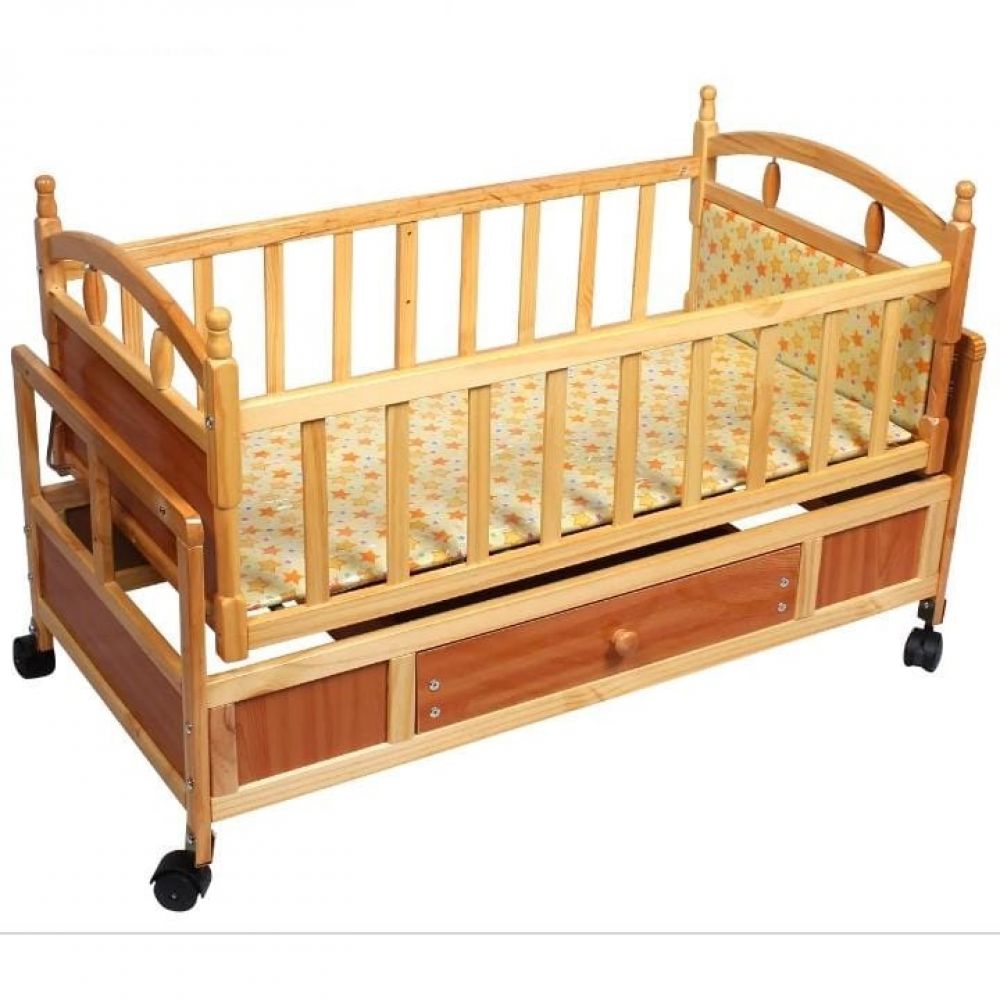 Baby wooden hot sale cot with swing