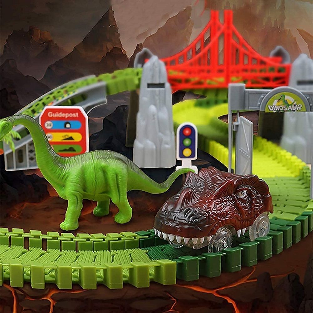182 Pcs Set Dinosaur Track Toy | Flexible Track Playset and 2 LED Dinosaur Cars for 3 4 5 6 Year & Up Old Boys Girls | Create a Dinosaur World Road Race | B09V4N28BR ( C-DINOSAUR_TOYS-1 )