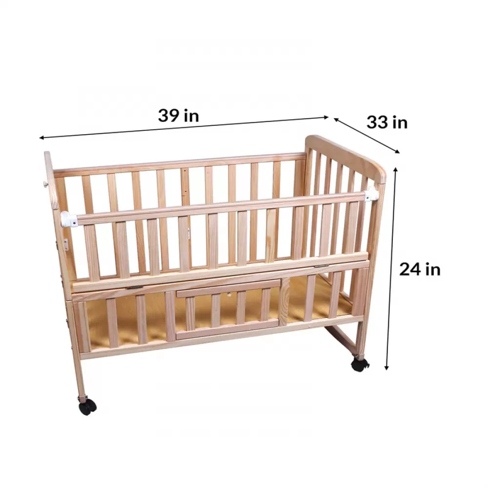 Tiffy & Toffee Drowsy 9 in 1 Baby Wooden Cot / Crib / Cradle with Mosquito Net & Mattress | Convertible, Rocking, Extending Length, Storage- 5455