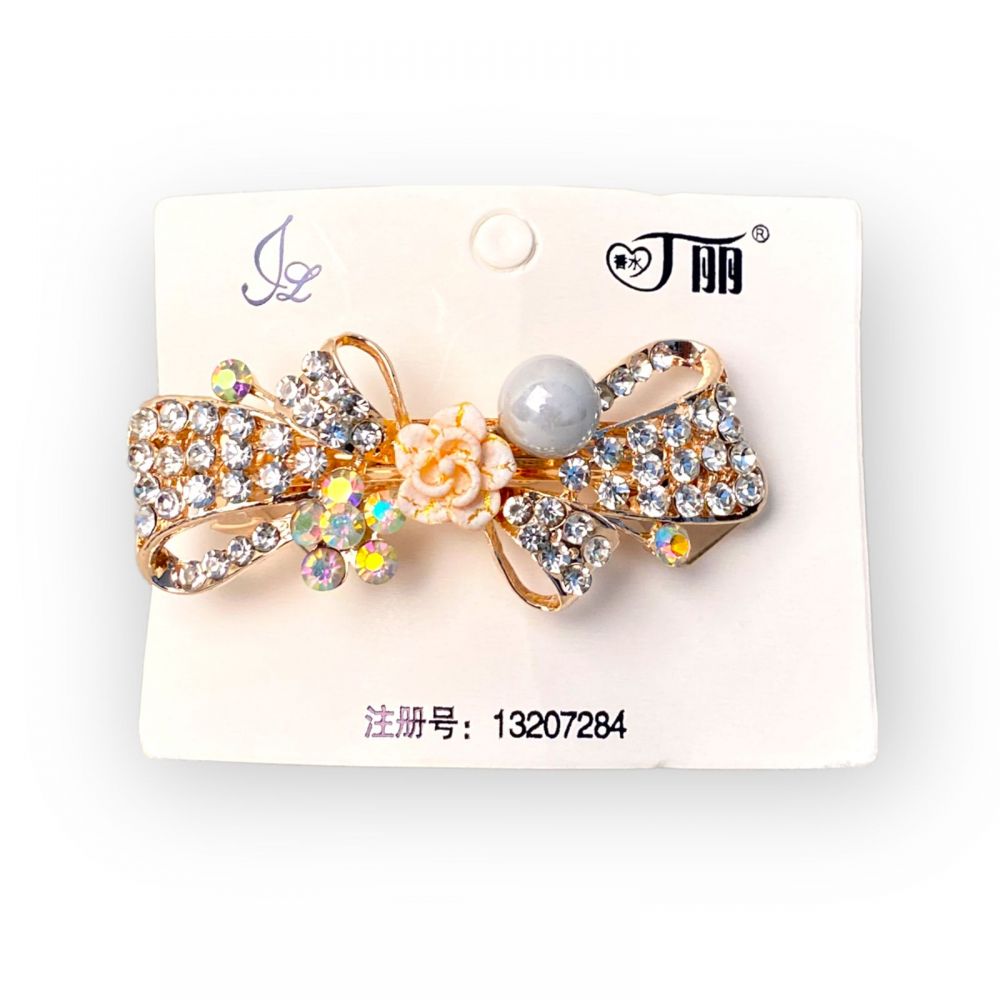 Stone Studded Fancy Hair Clip Gold Plated