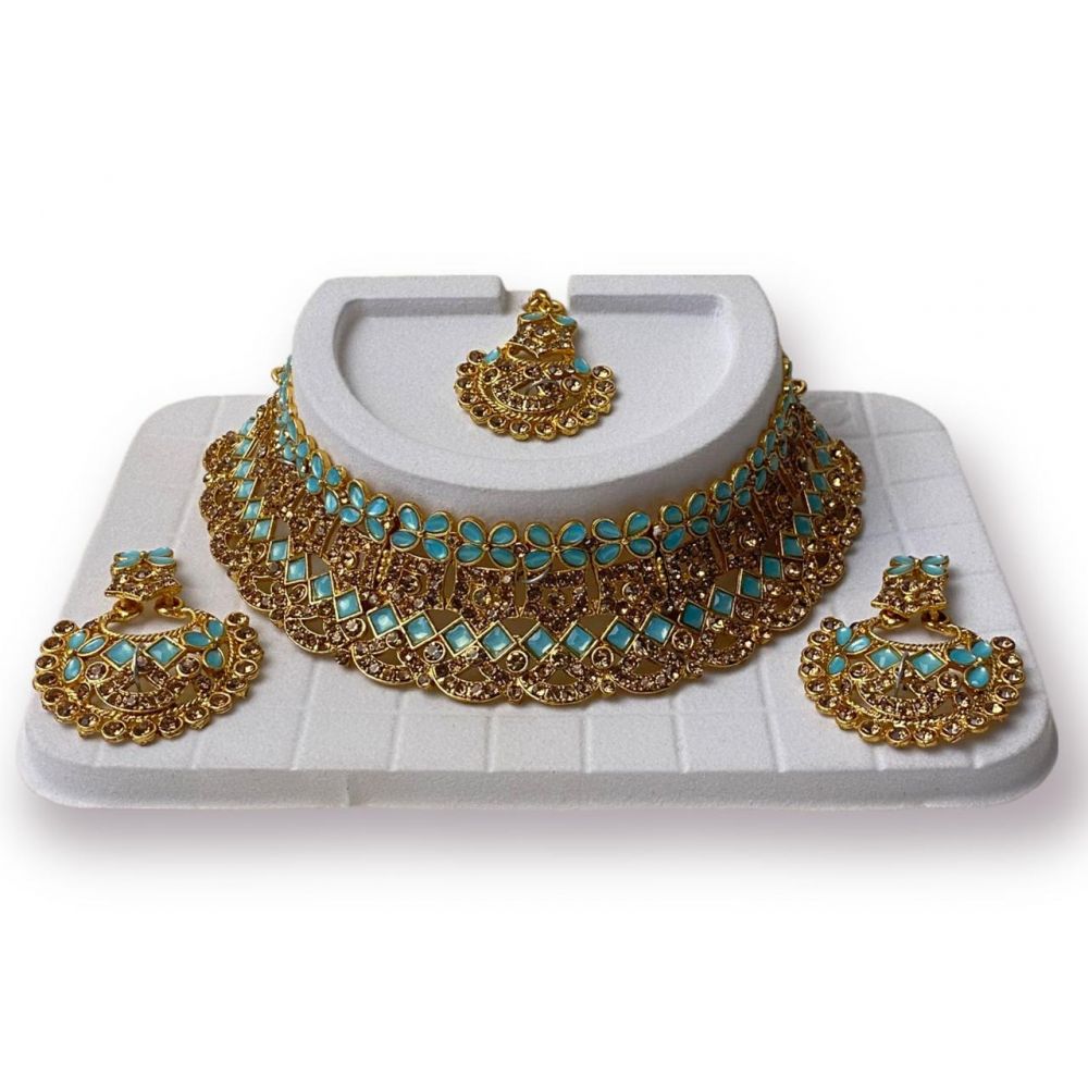 Alloy Gold-plated Choker Set SkyBlue/Gold