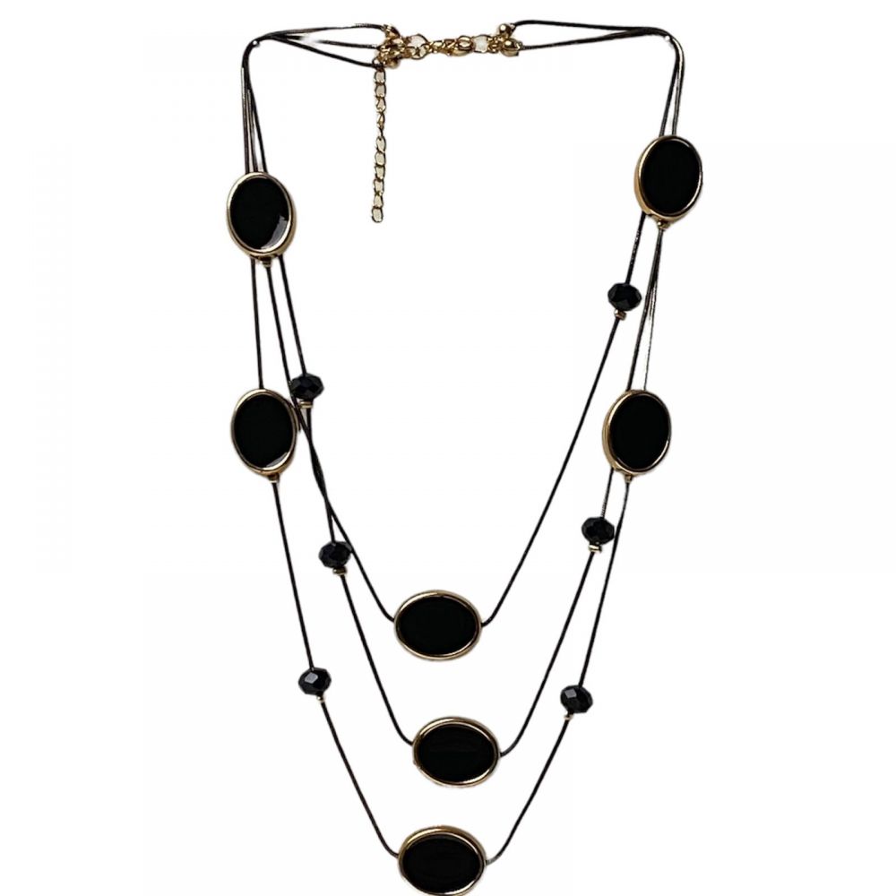 Multi Layered Black Stones Necklace For Girlsrass Necklace