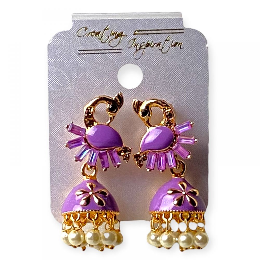 Fashion Gold PLated Lotus DEsign Sky Blue And Purple Jhumki Earrings