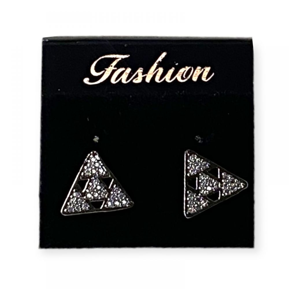 Triangle Outline Earrings Silver Finish