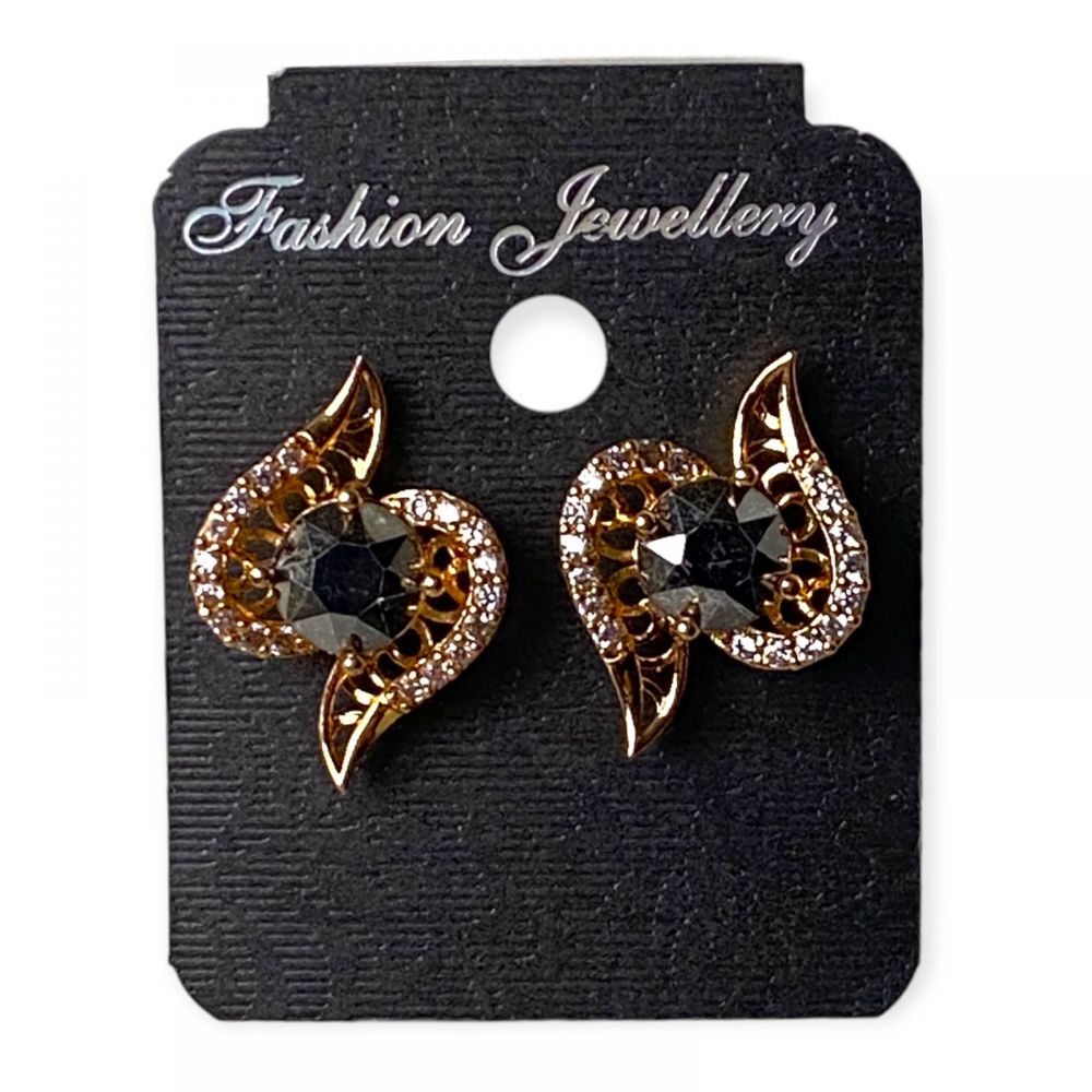 Stone Studded Golden And Black Earring