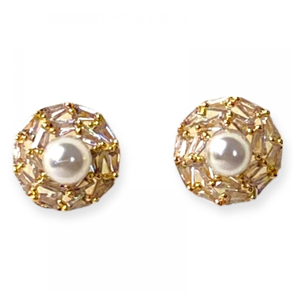 Gold Pearl Halo Stud Earrings
