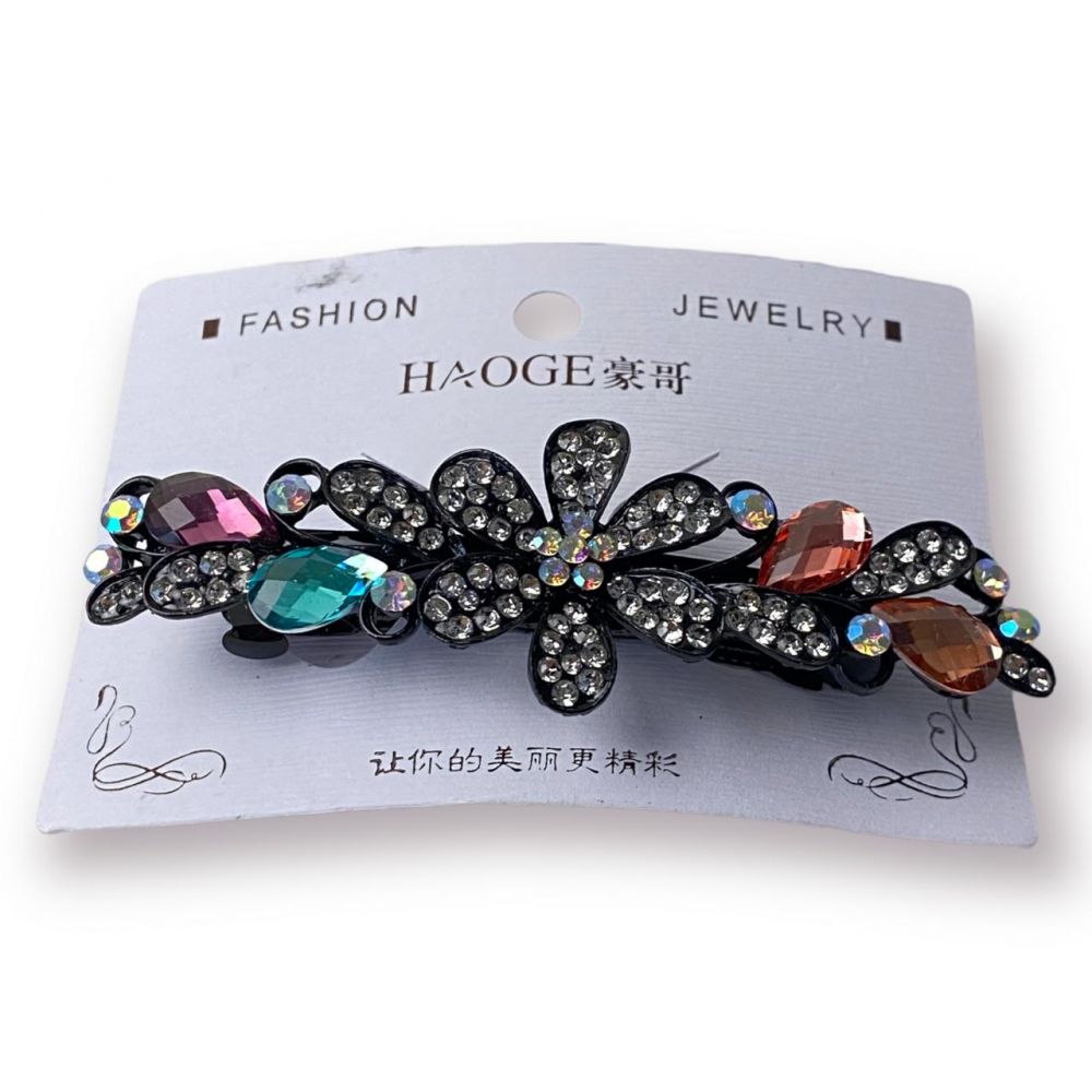 Hair Clip Black Metals with Stone