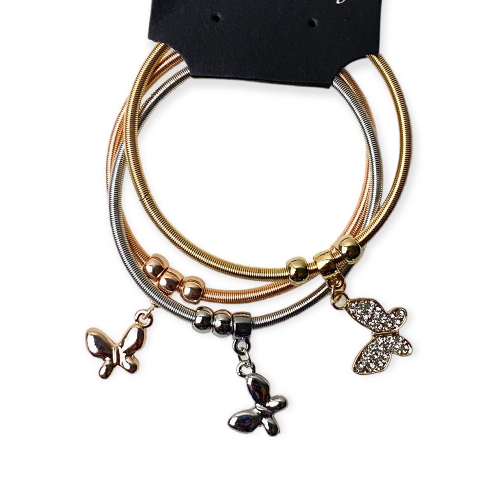 Alloy Charm Elastic Bracelet Set (GOLD&ROSEGOLD&SILVER )