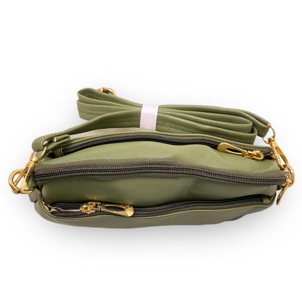 Leatherette green sling bag for women