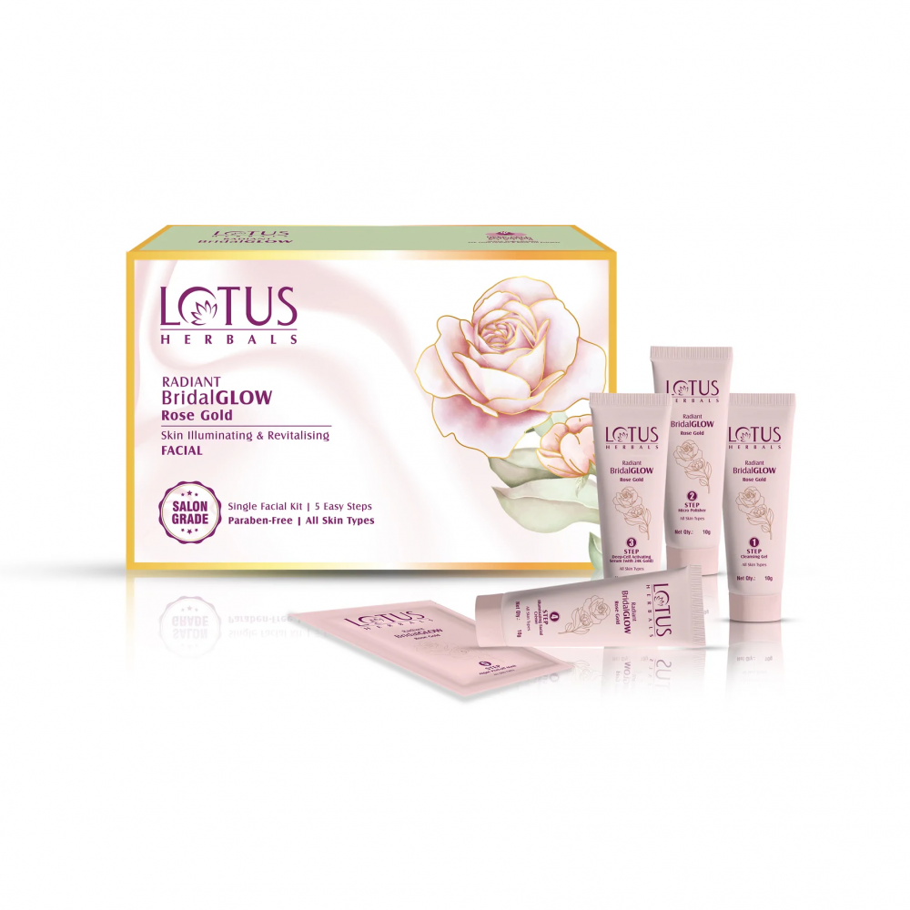 Lotus Herbals Radiant Bridal Glow Rose Gold Skin Illuminating & Revitalising Facial 4IN1 Kit