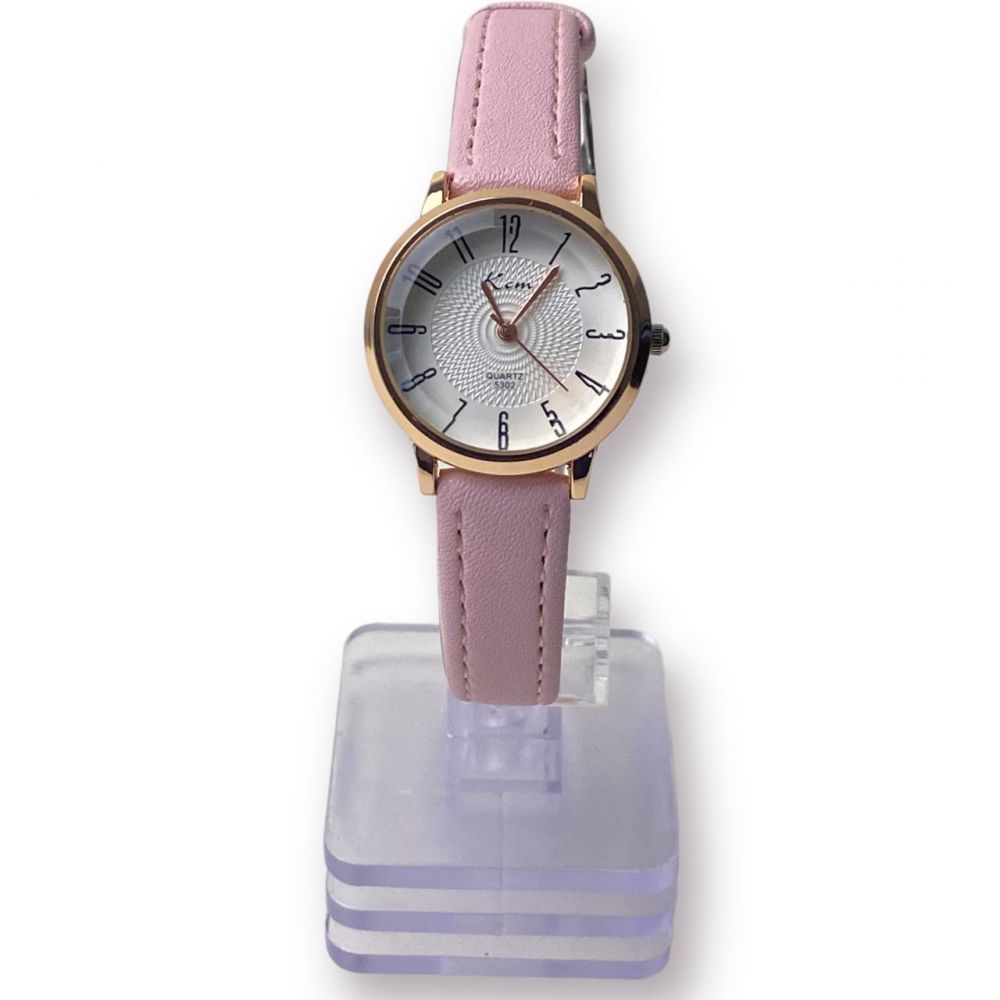 Rose Gold Pink Leather Strap Ladies Watch