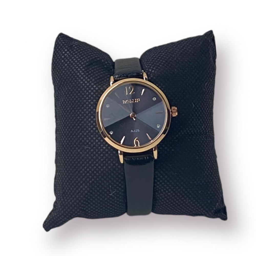 Black Leather Analogue Watches For Women