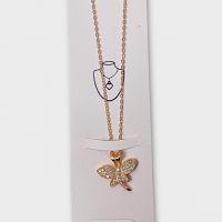 Small Crystal Butterfly Pendant Necklace Silver Finish