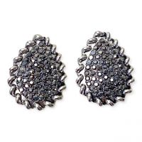 Black And Silver Diamante Pave Teardrop Large Stud Earrings