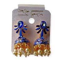 Floral Jhumki Earrings For Women Blue/Red