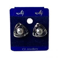 Pearl Stone Stud Earrings Silver FInish
