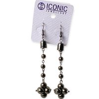 Black Agate and Black Spinel in Pear Earrings